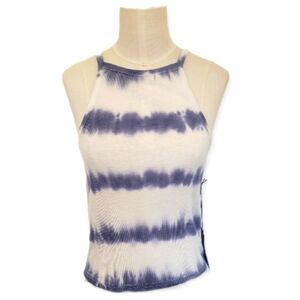 Forever 21 Halter Top Blue White Tie Dye Stripe Cotton Blend Pullover Si…